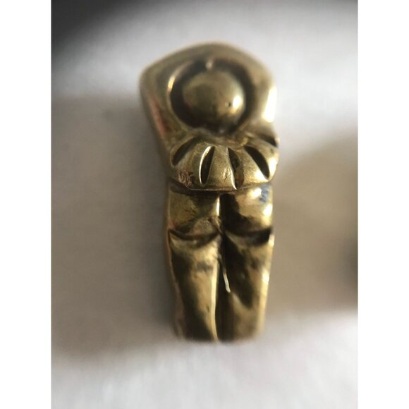 Vtg 1970's Male Female Screw Together Molten Brass Cufflinks Brutalist Modernist - Picture 7 of 10